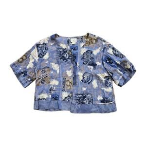 Vtg Geometric Celestial Blouse Womens M Purple Floral Artsy Boho Hippie Cropped